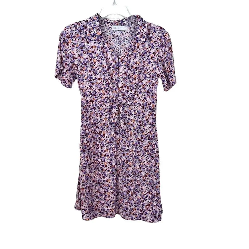 ZARA GIRL'S PINK FLORAL SHORT SLEEVE SUMMER SHIRT DRESS size 13/14